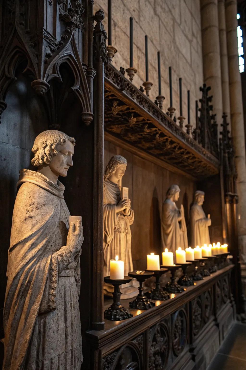 Stone accents anchoring your gothic vision.