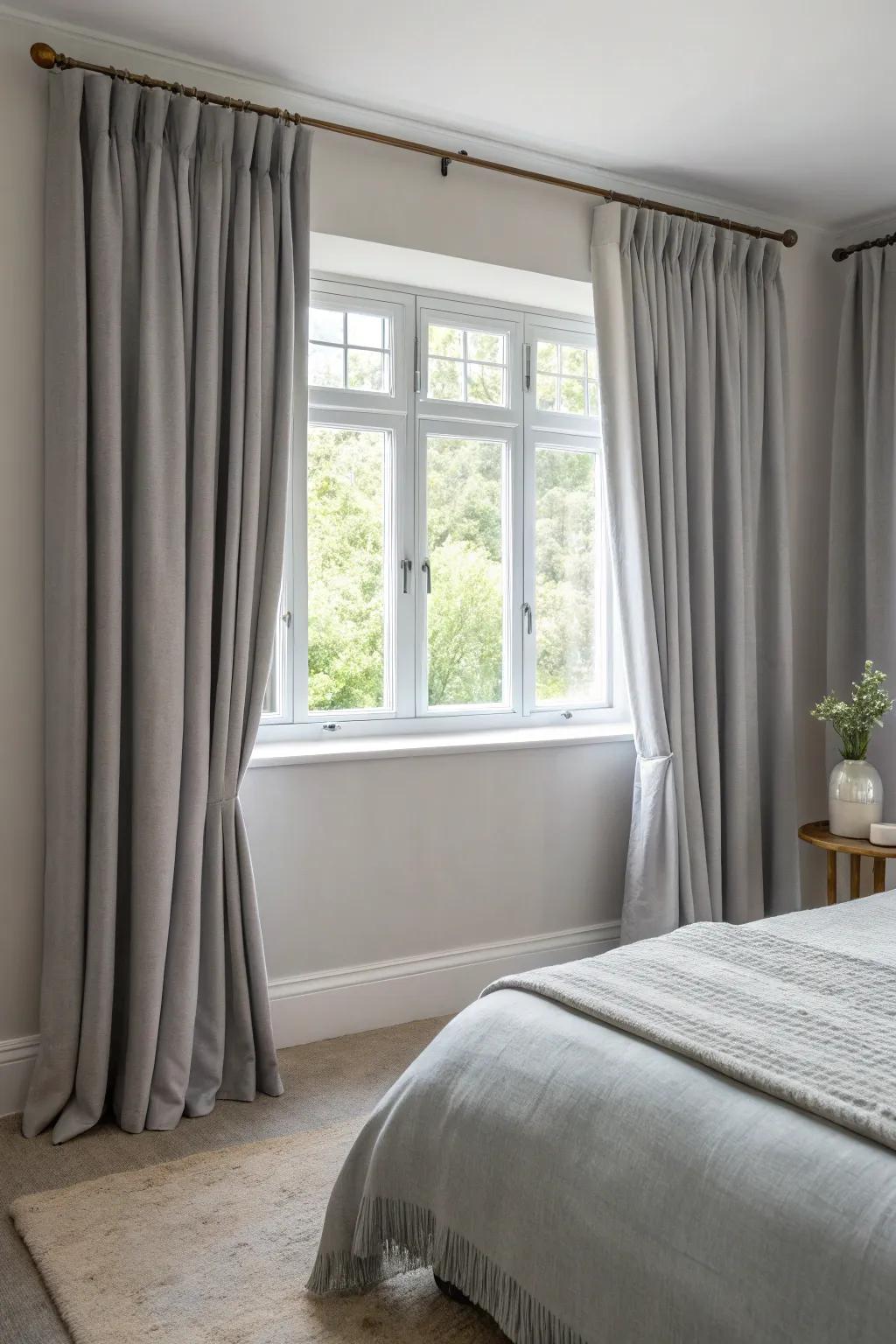 Grey window dressings create a seamless look.