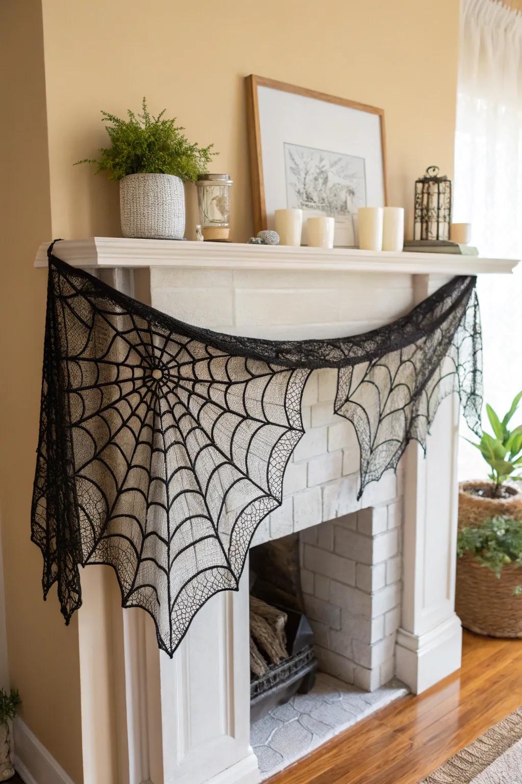 Include a trace of style to your Halloween using this beautifully crafted cobweb fireplace scarf.