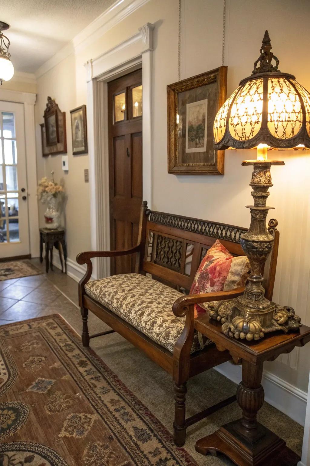 Vintage finds add character and history to your hallway.