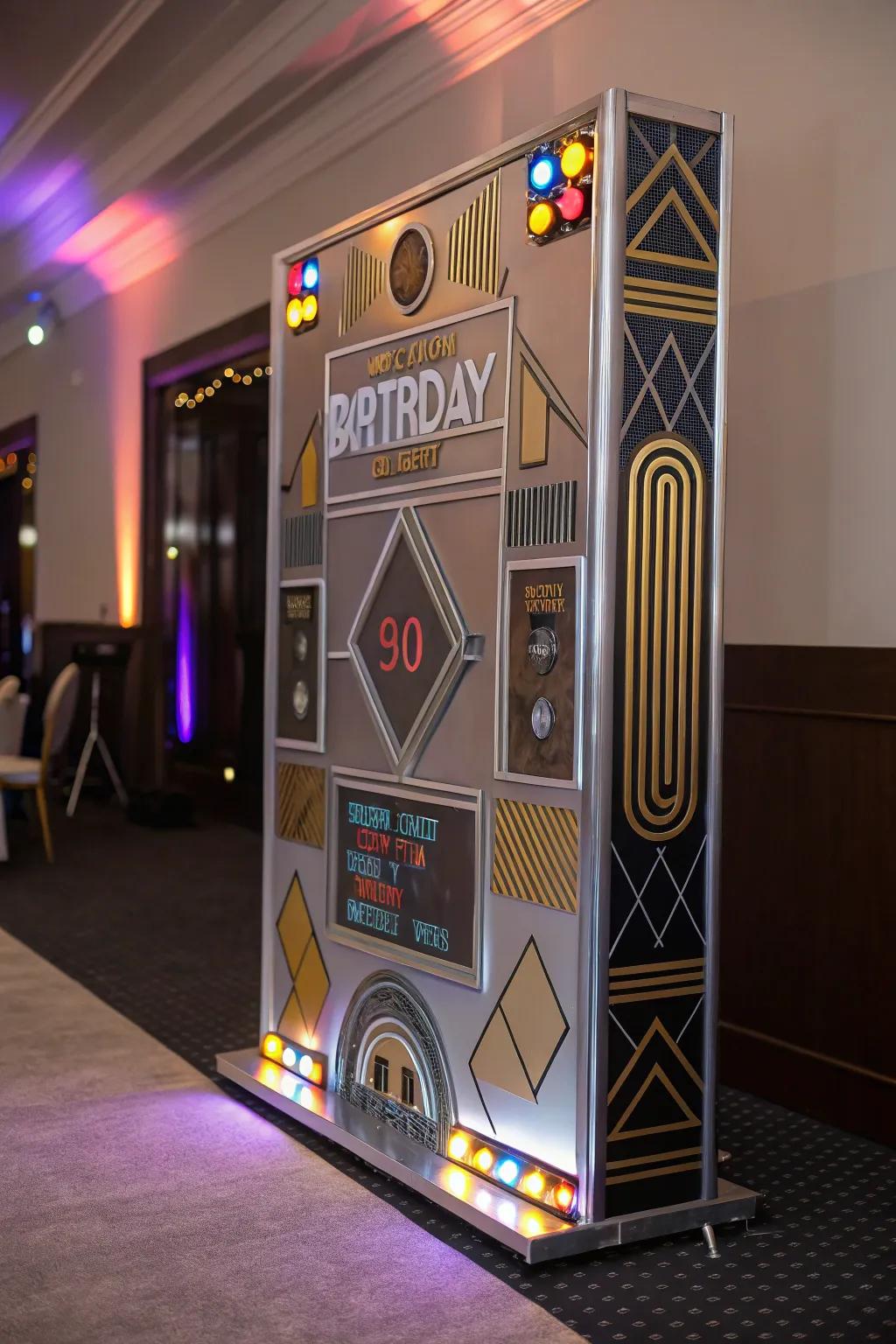 A cutting-edge futuristic birthday display with tech-savvy vogue.