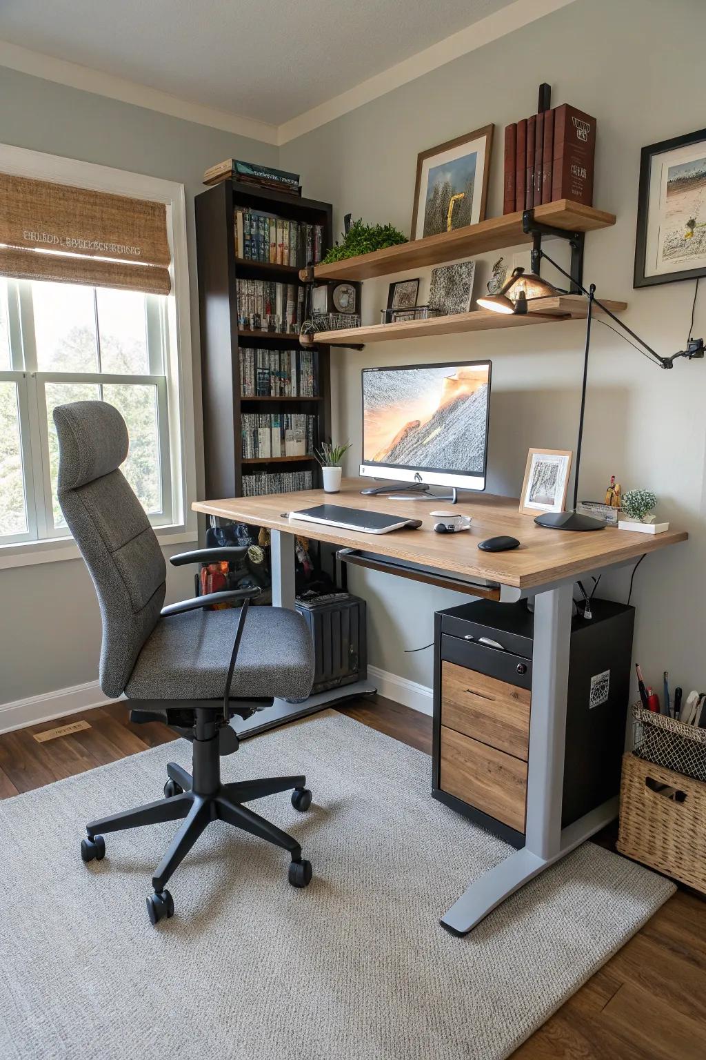 A modifiable workstation for a flexible and productive workday.