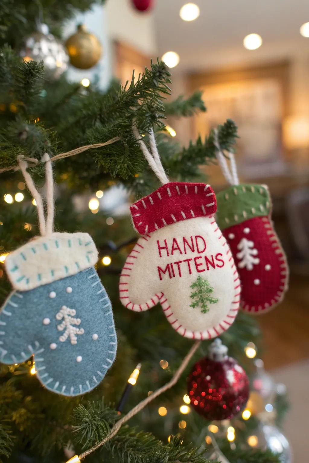Charming felt mitten garland adding a cozy touch to the holiday decor.