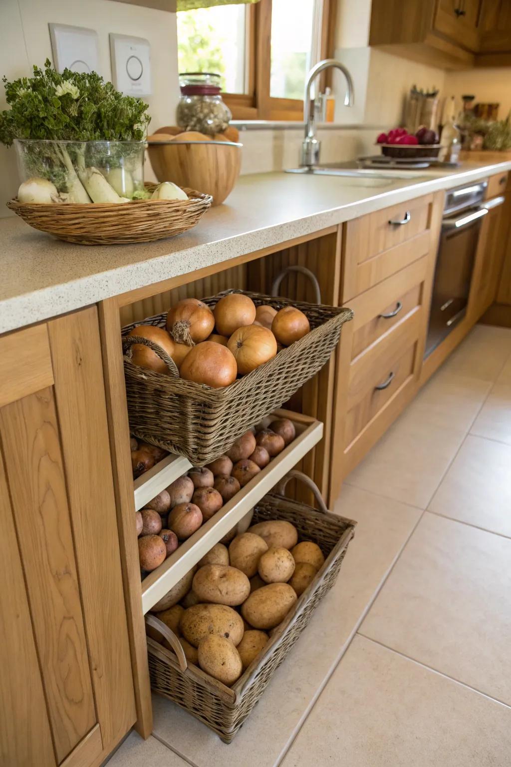 Countertop shelves create additional storage space for your produce.