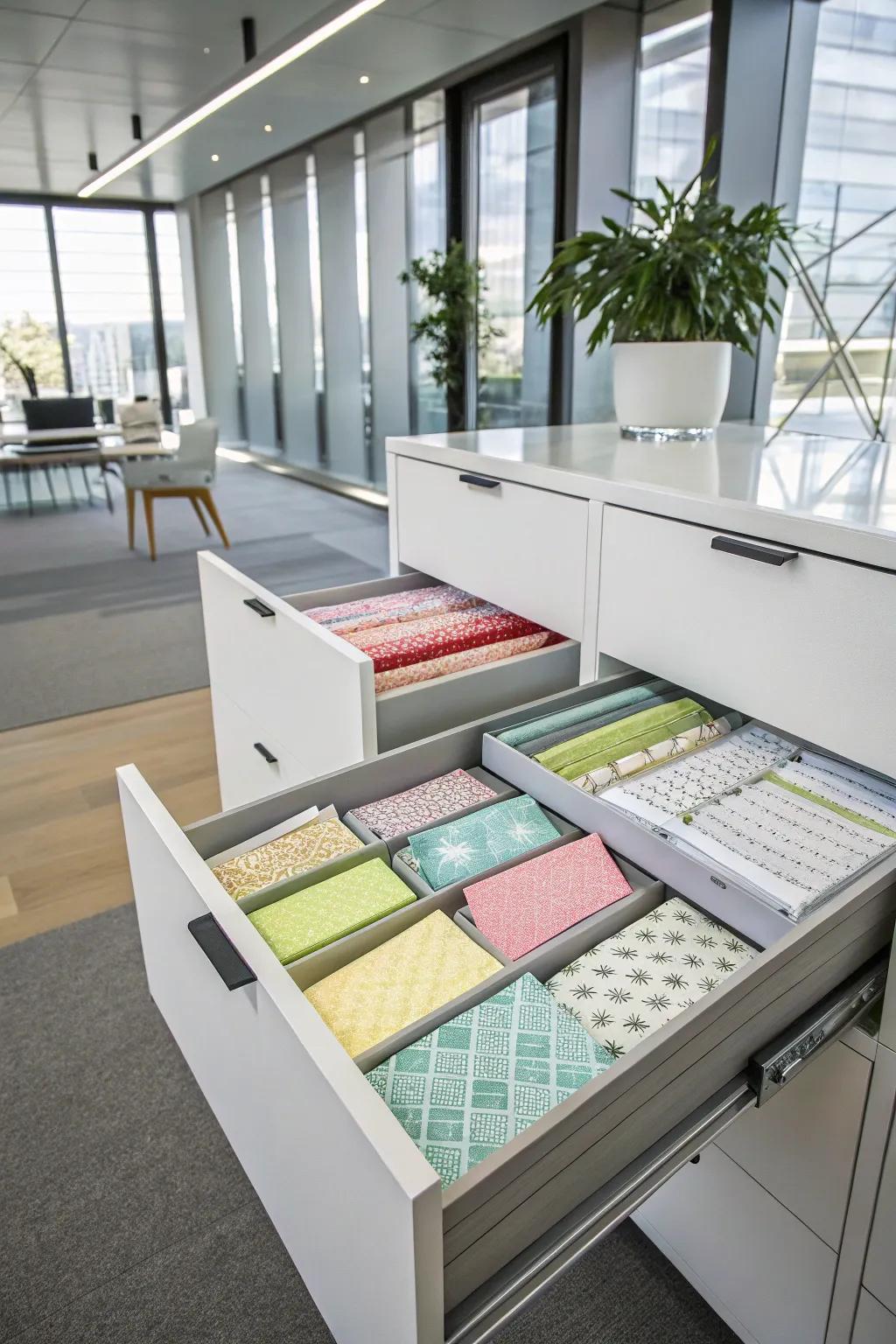 Filing units offer flat storage solutions for tissue paper.