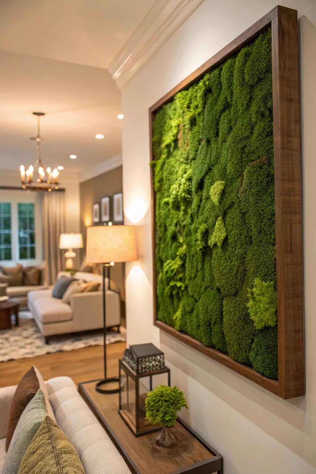 Moss wall art is a stunning, environmentally beneficial design element.