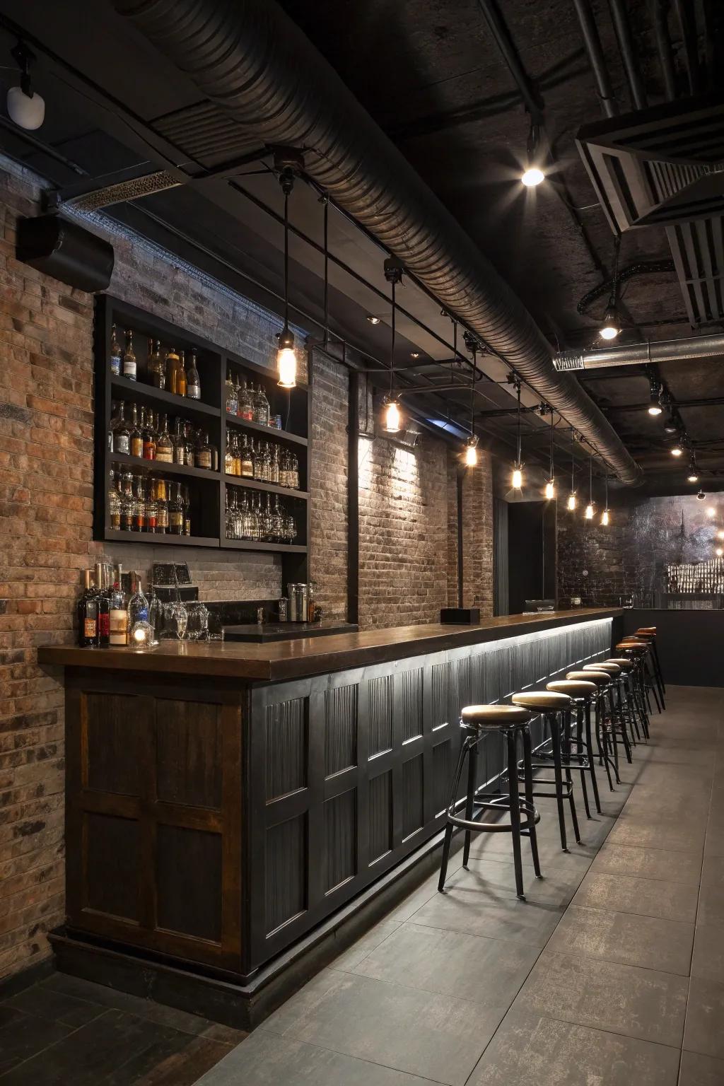 Basement bar featuring pub-like LED track lighting