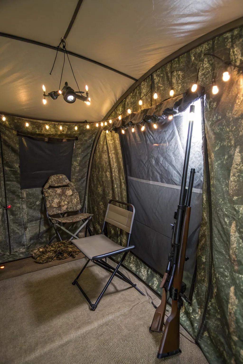 Adjustable lighting enhances visibility during low-light conditions.