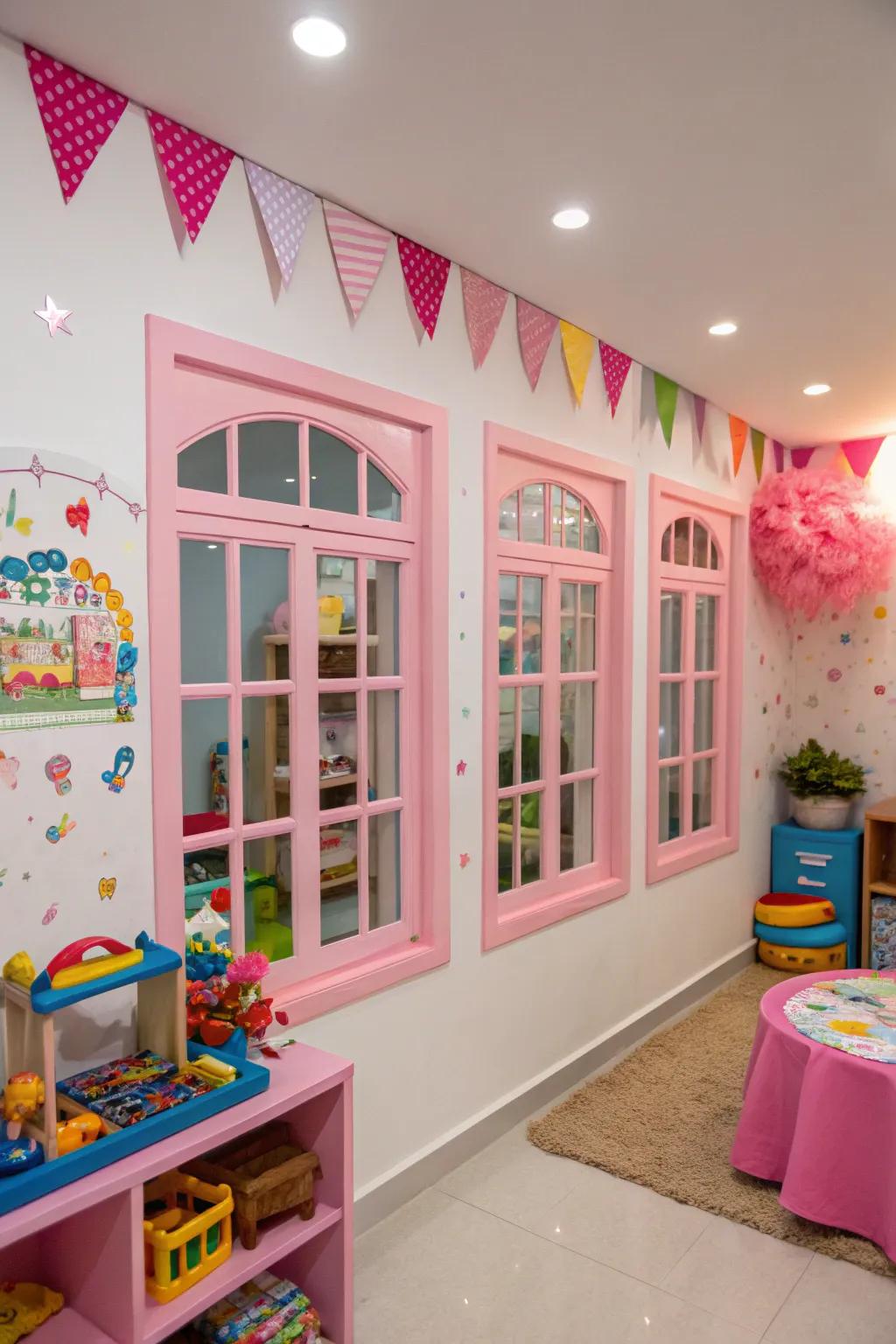Rose trims contribute a lively and cheerful touch.
