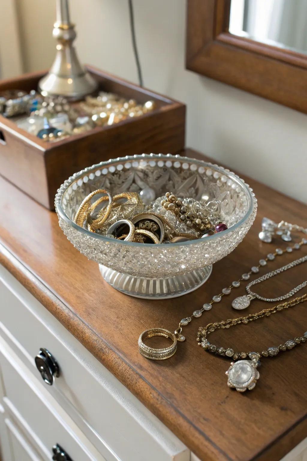 An ornamental bowl for an elegant jewelry display