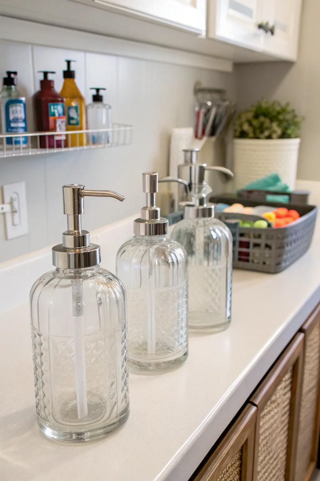 Glass pump dispensers are elegant and useful.