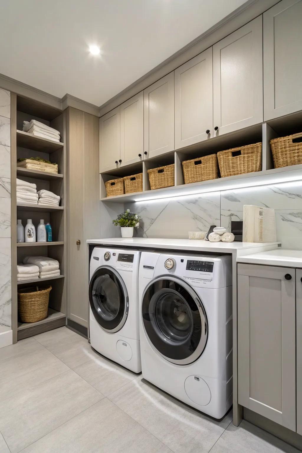 A music system adds a fun aspect to your laundry routine.