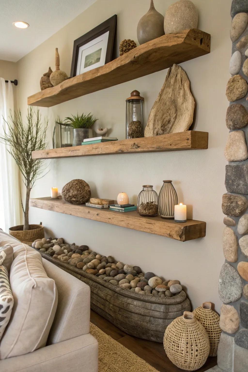Provide the outdoors indoors through indigenous complements over shelves.