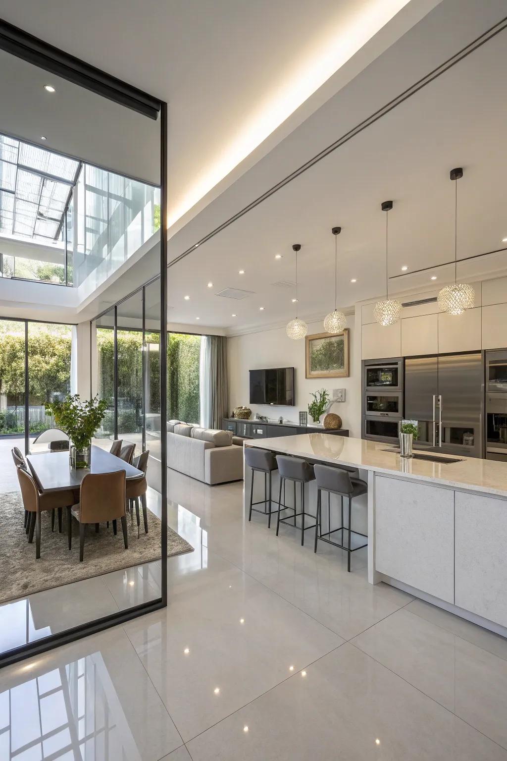 Light-reflecting panels enhance light and space.