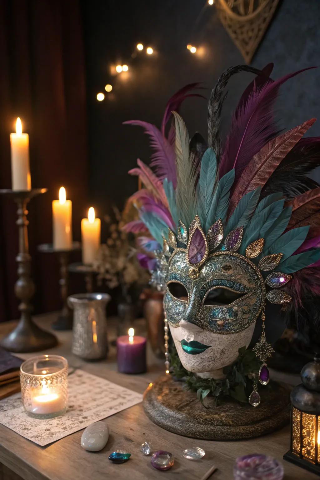 A mystical mask that sparks conversation with its otherwordly charm.