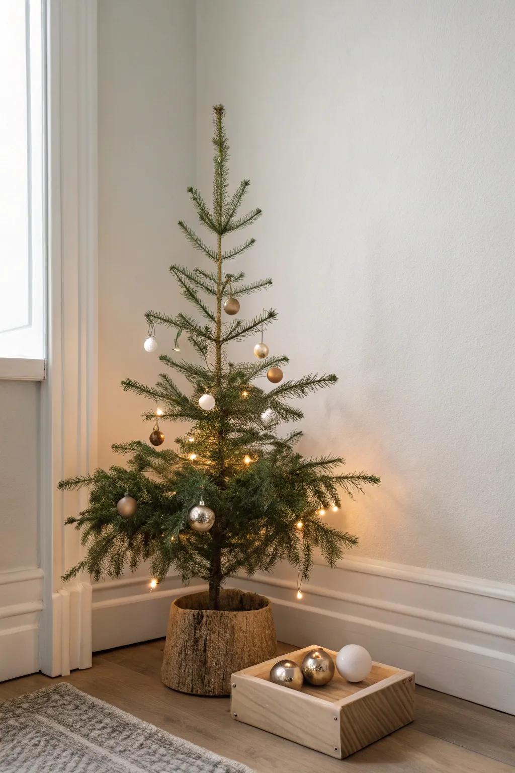 An eco-conscious timber or textile evergreen swap for a singular minimalist Christmas.