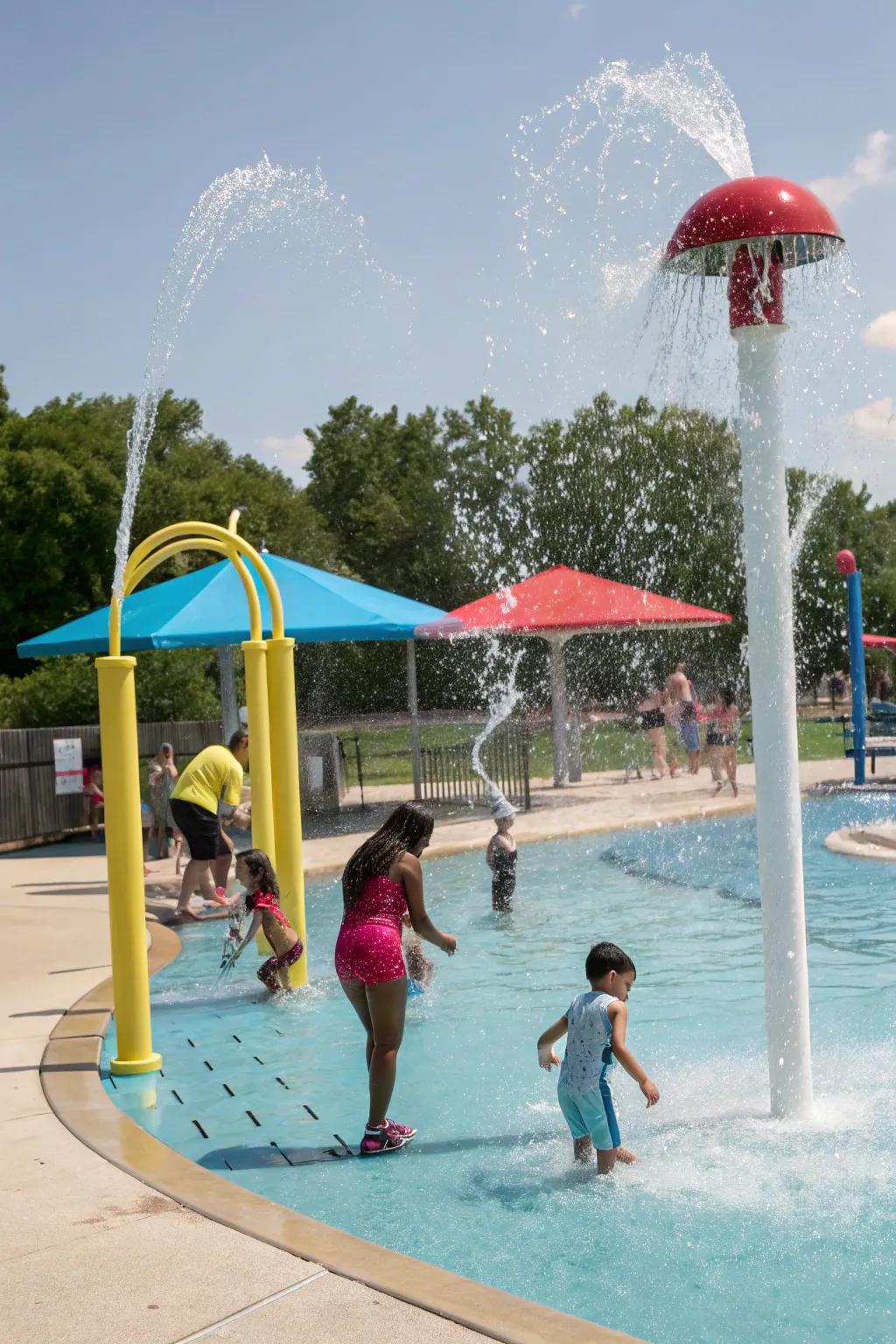 Interactive traits render the pool amusing for all ages.