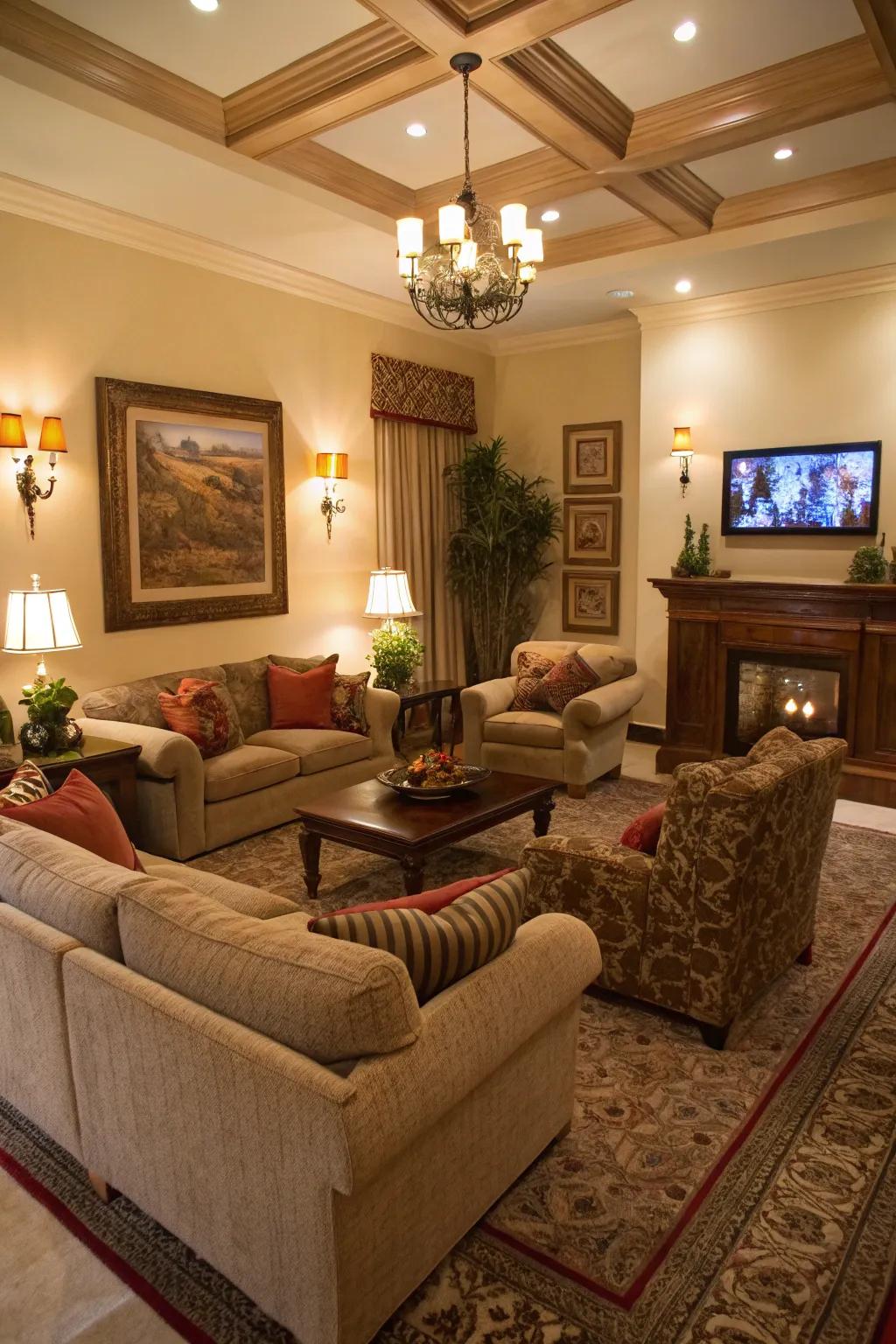 Personal seating areas foster cozy conversations.