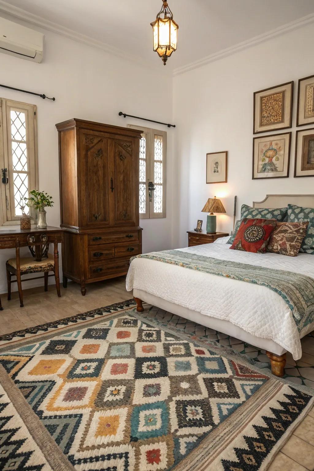 Geometric shapes add a modern twist to traditional decor.