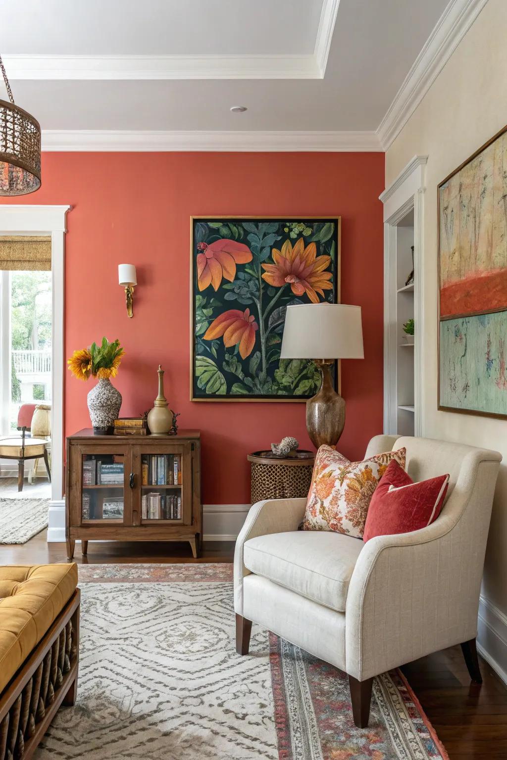 Painted centerpieces add charm and draw focus.