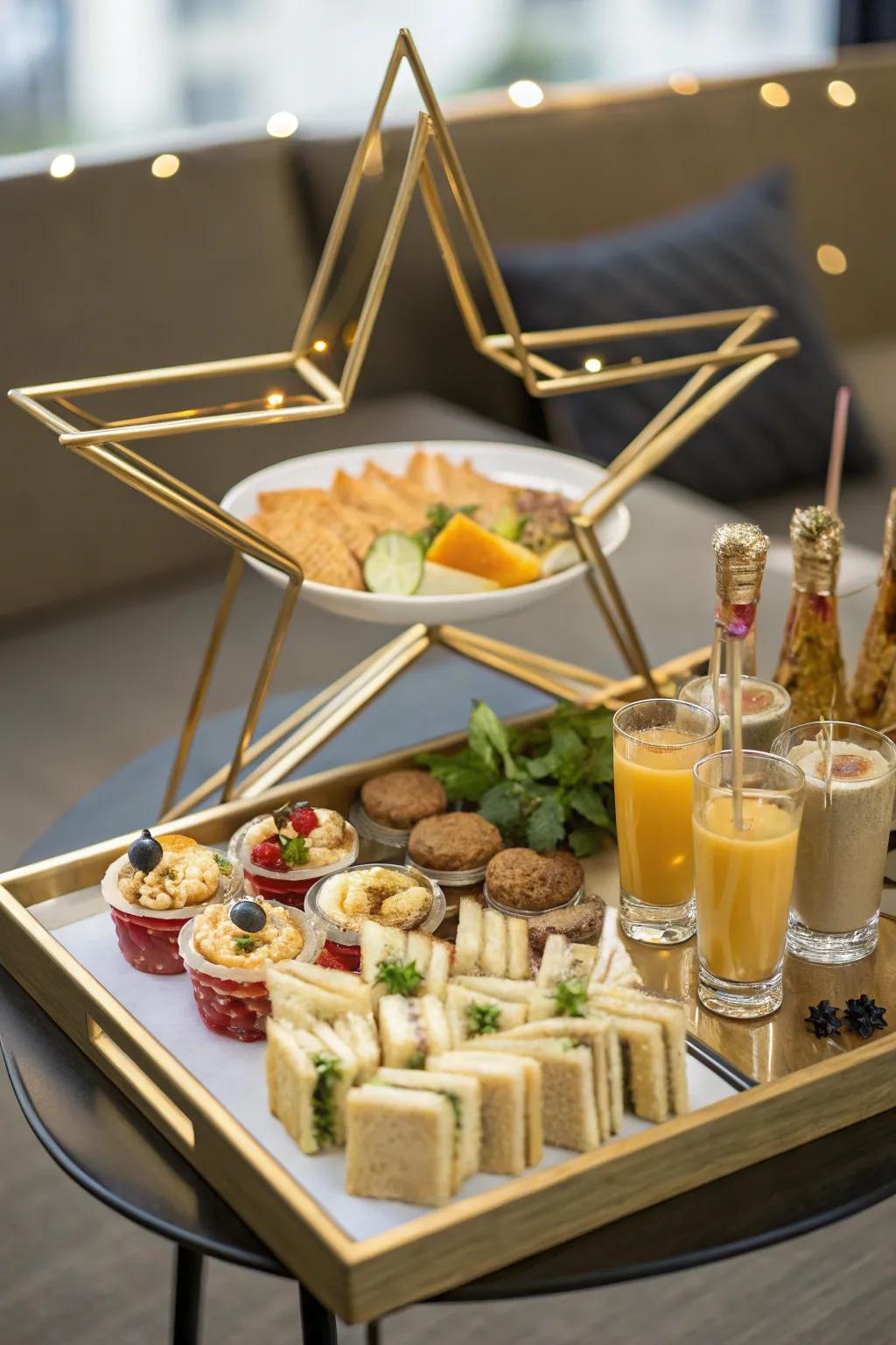 A gilded star plate adding a touch of glam to your New Year's Eve refreshments.