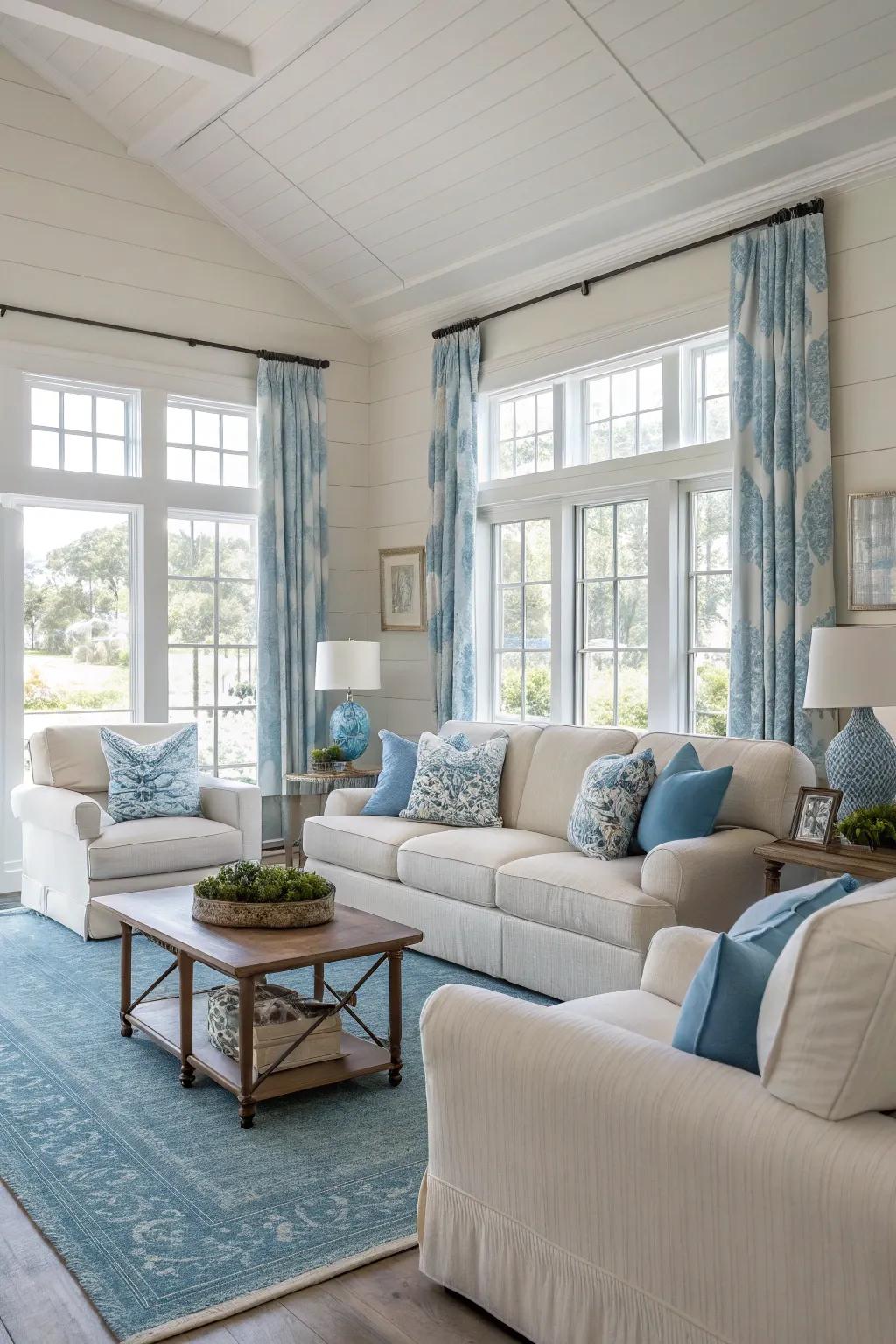 A unified color theme brings harmony to an off white space.