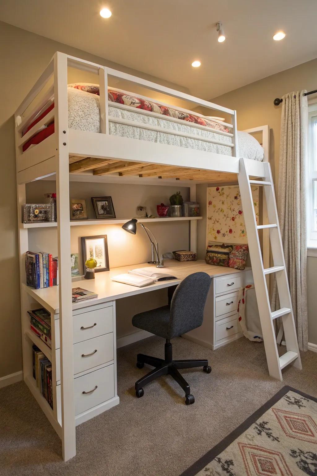 Put your sleep and work areas together with a loft bed.