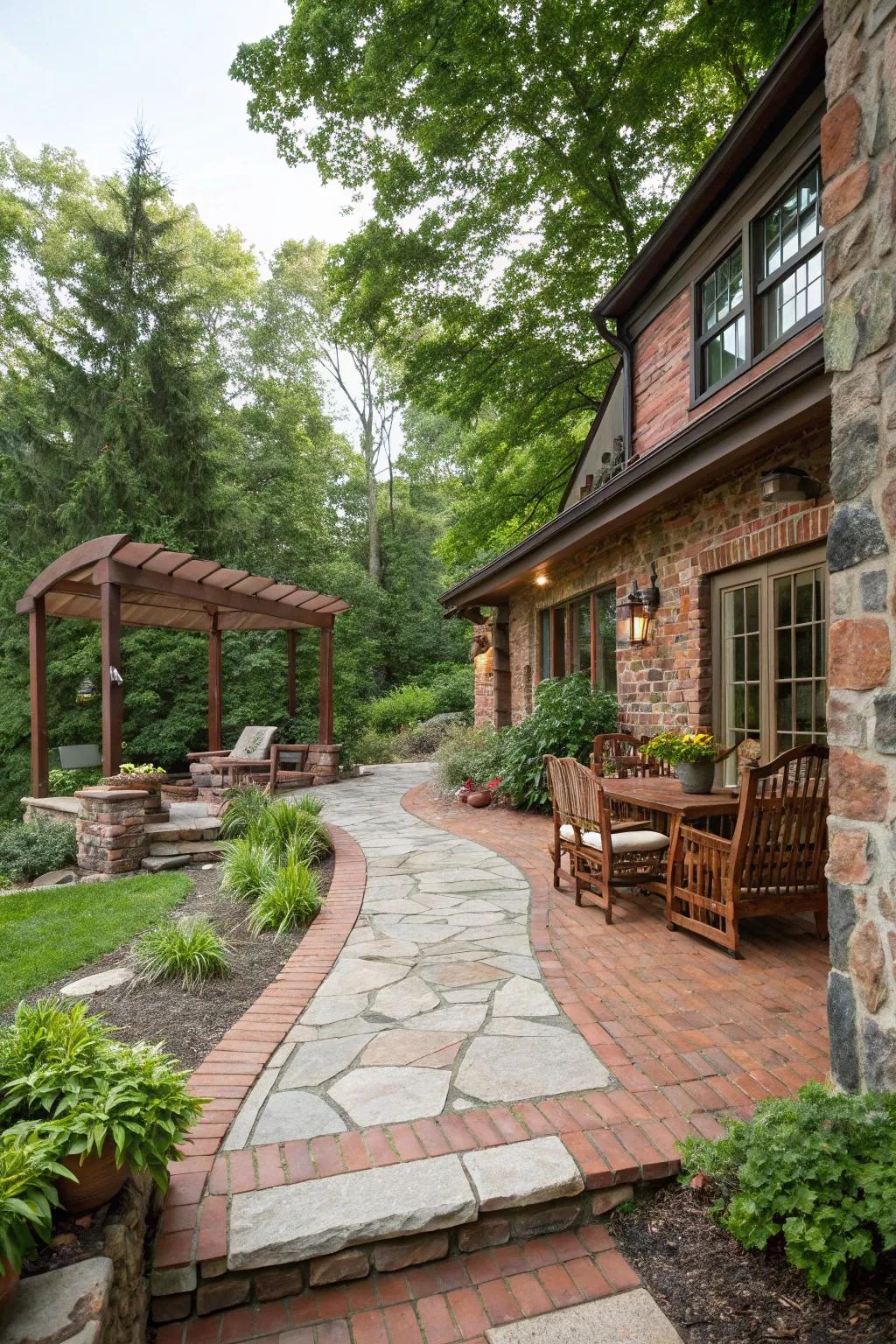 An assorted mixture of components contributes texture to the patio