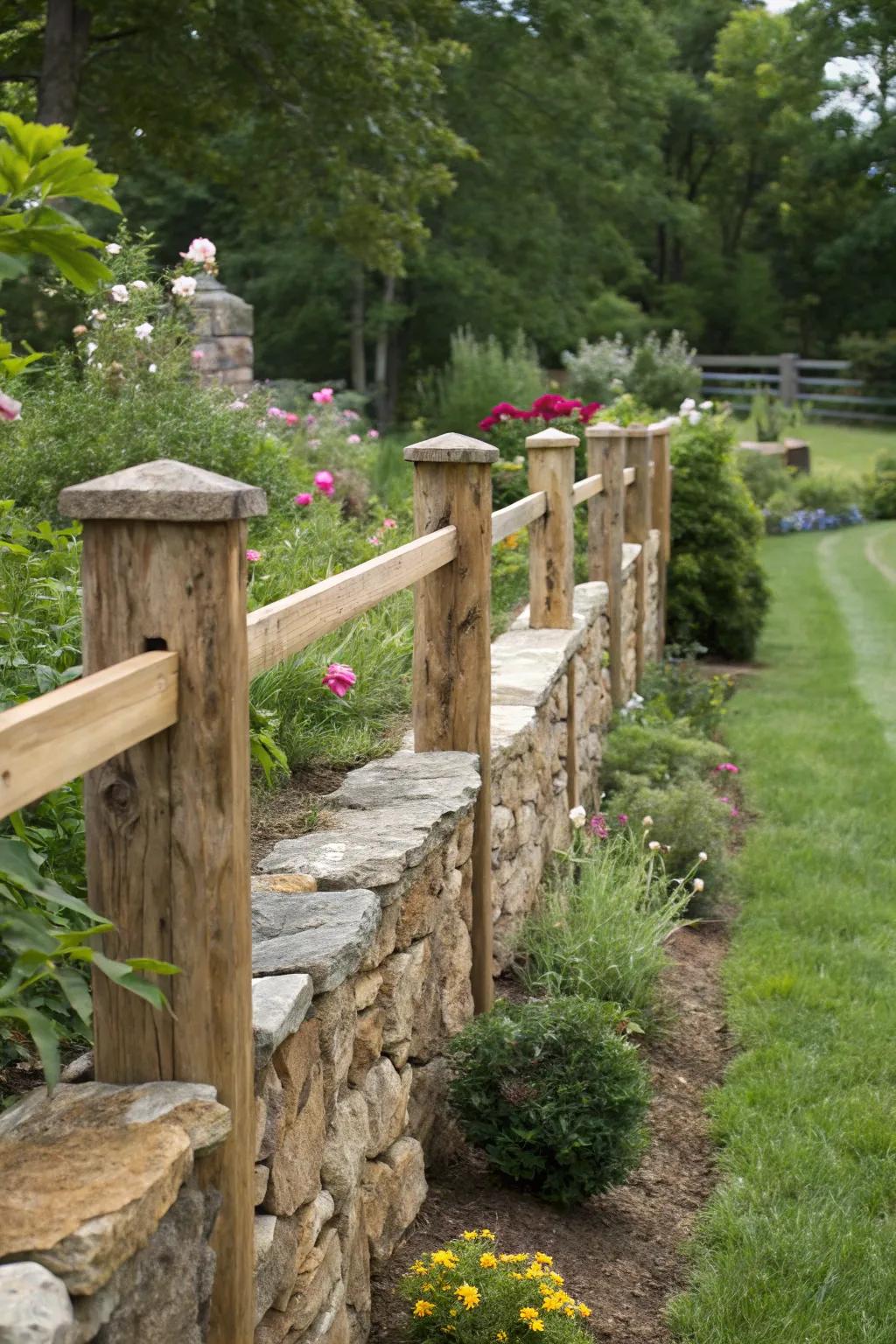 Combine natural rock and lumber for earthy, detailed fencing.