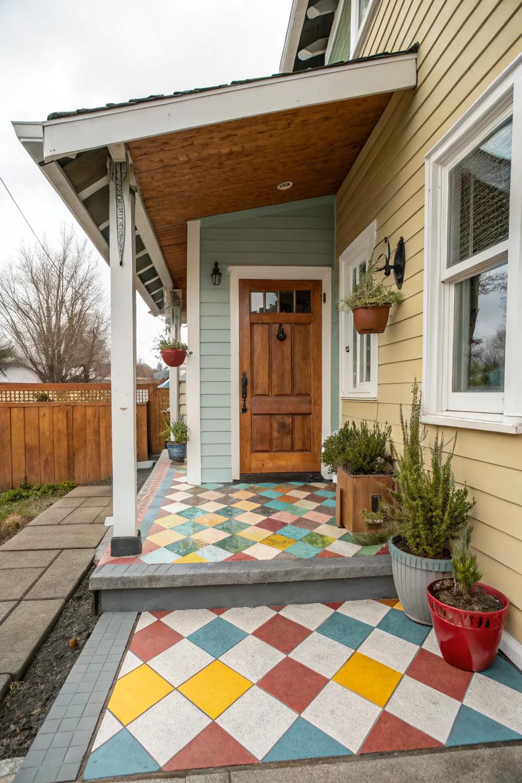 Introduce playful charm with a checkerboard tile arrangement.
