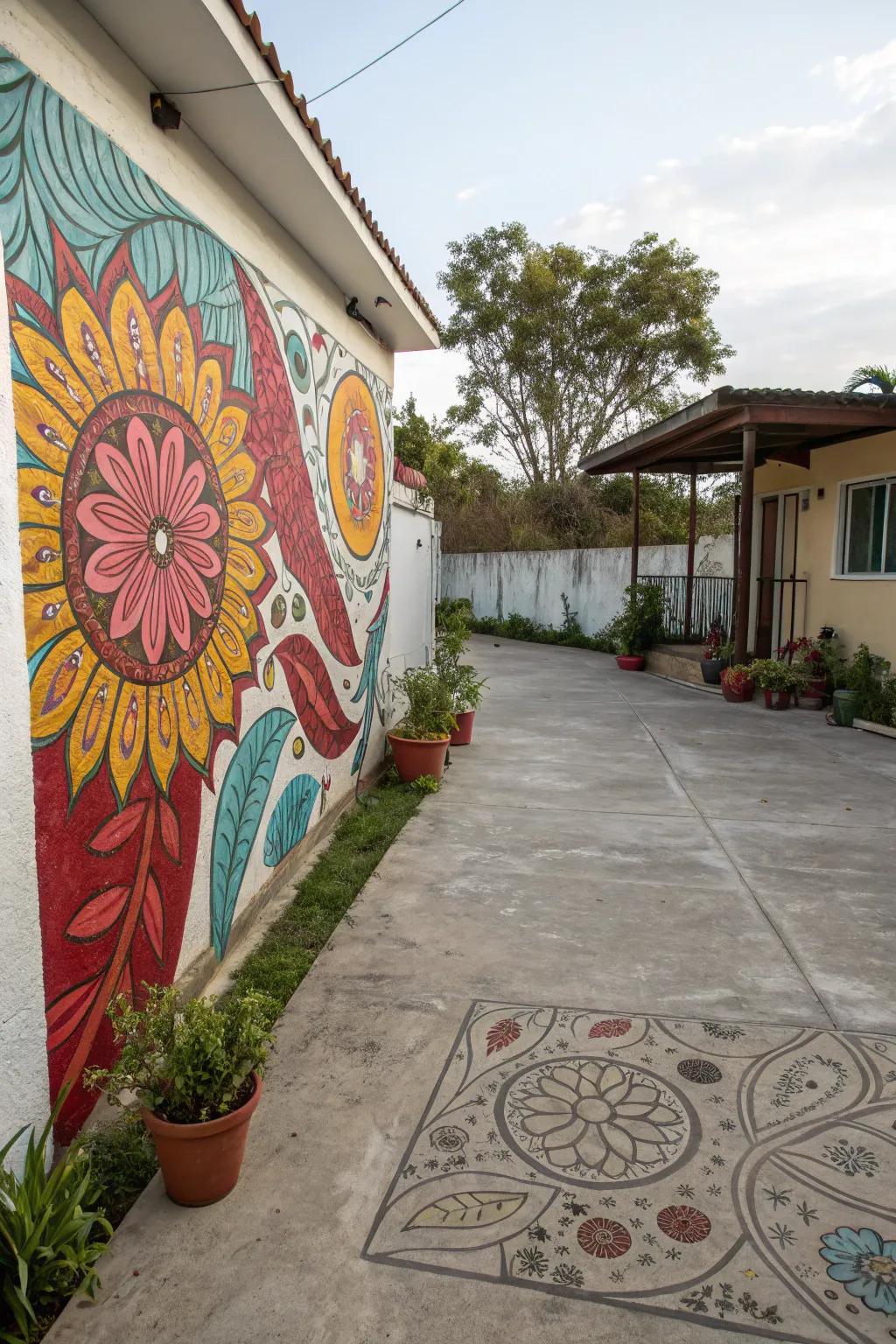 This patio is transformed into a striking statement piece by a creative mural.