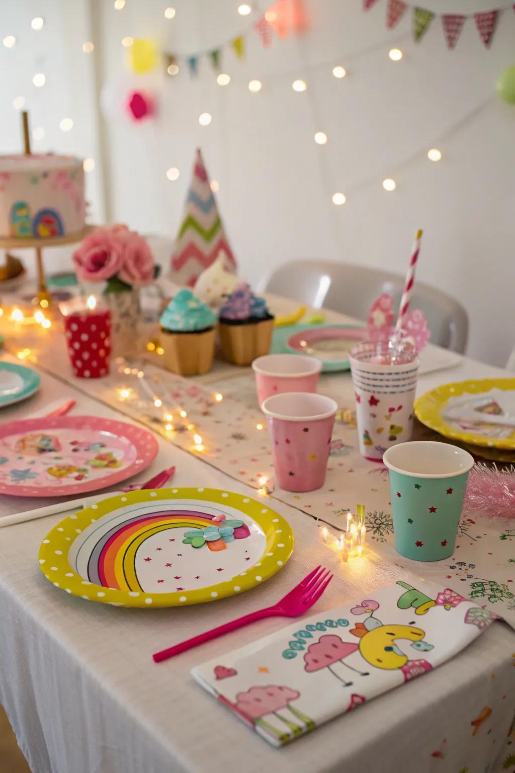 Whimsical elements injecting a sense of playfulness and charm into the party table setting