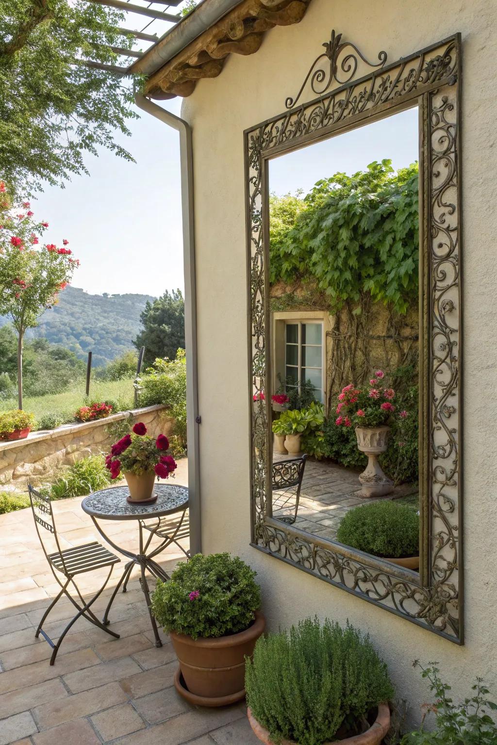 Mirrors can broaden the visual expanse of your patio.