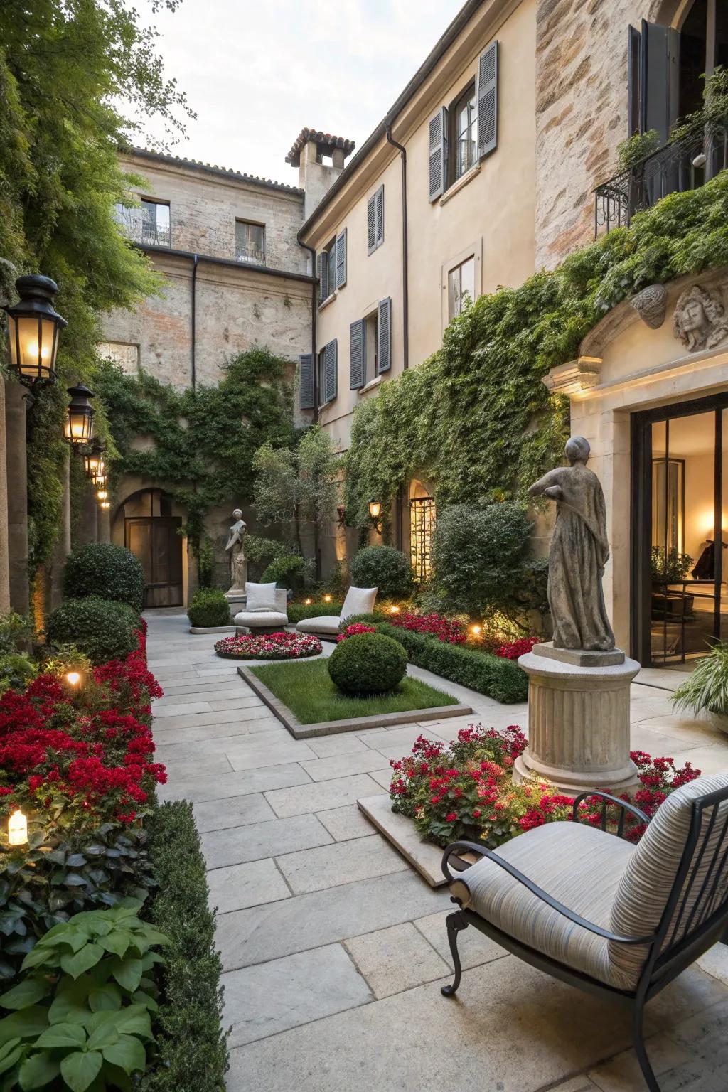 A blend of antique and modern elements creates an eclectic garden feel.