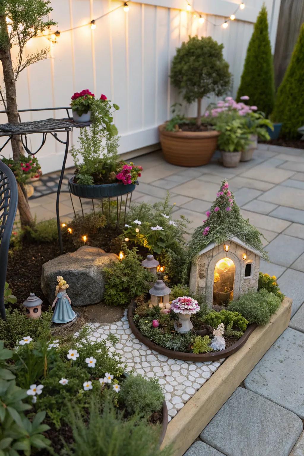 Ignite the imagination using a miniature wonderland on your patio.