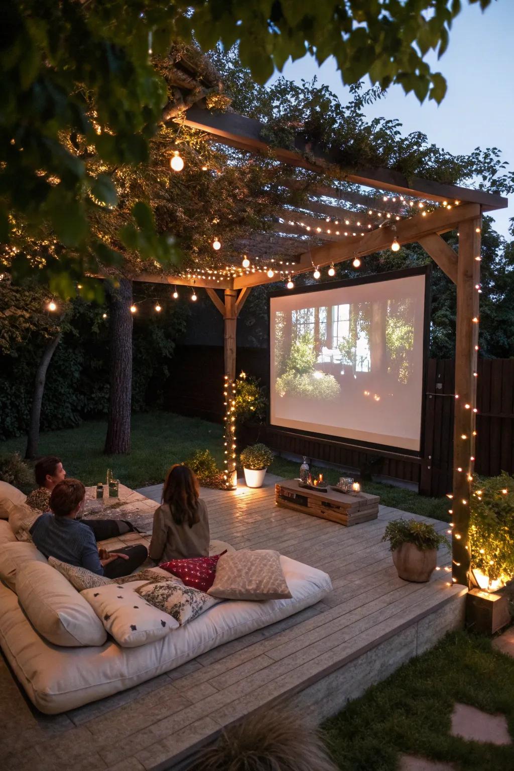 An exterior cinema beneath your pergola is ideal for movie evenings.