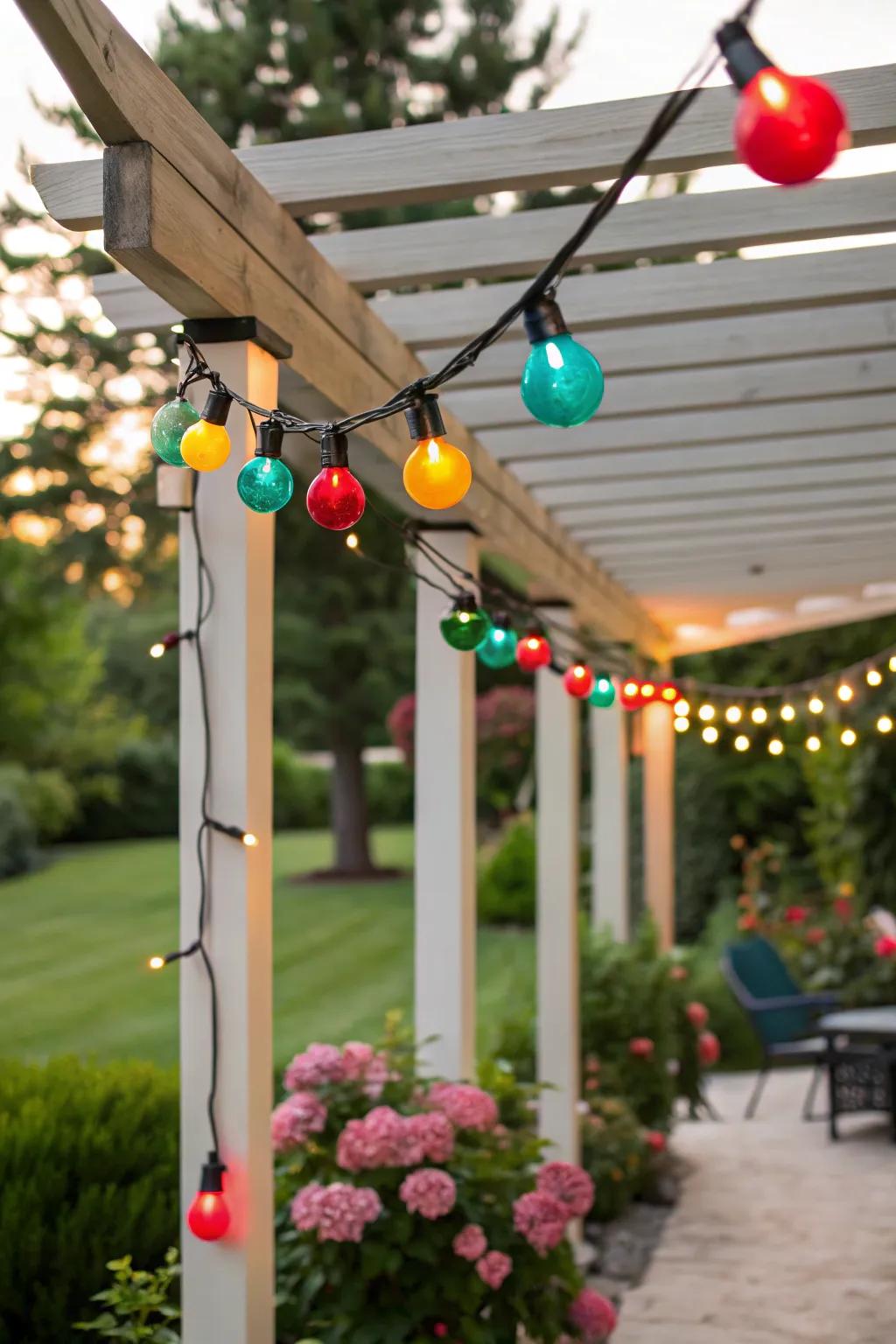 Incorporate a playful element with vibrant festive lights.