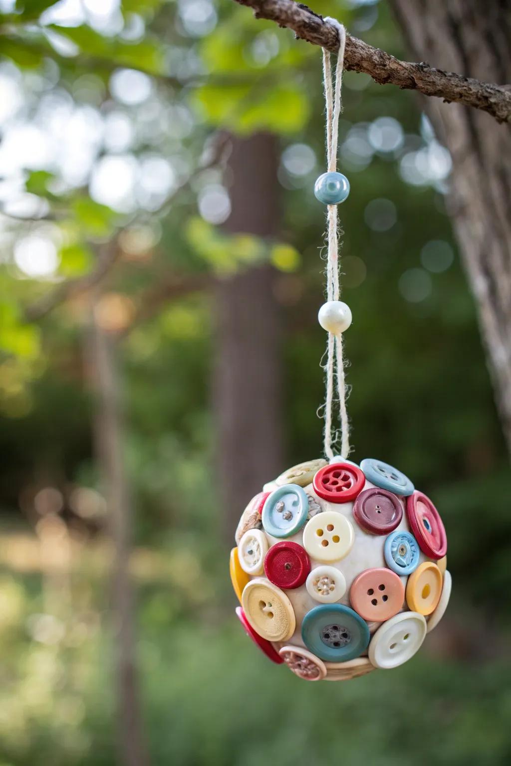 Add a touch of whimsy to your decor with these charming button decorations, perfect for a creative and cosy vibe.