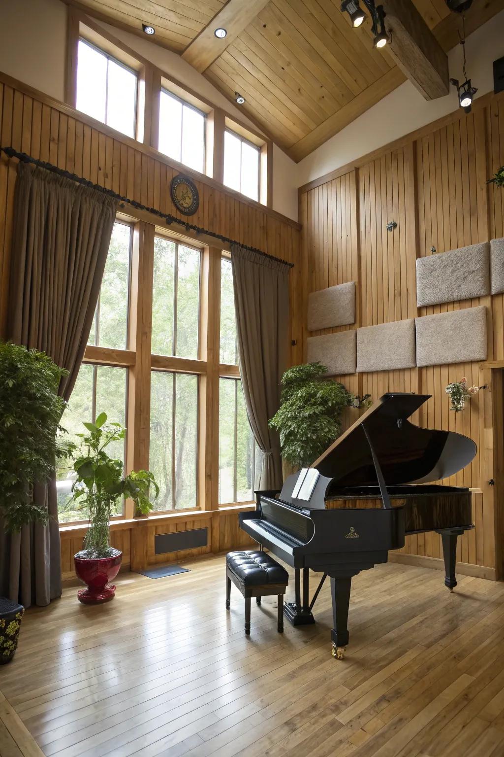 Designing for acoustics enhances the sound quality in the piano space.