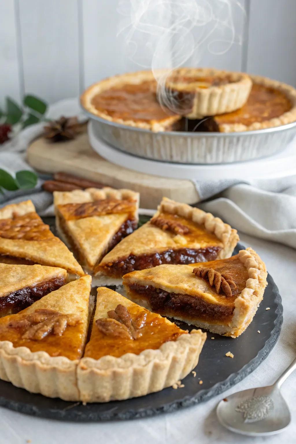 A platter offering separately served pie segments.