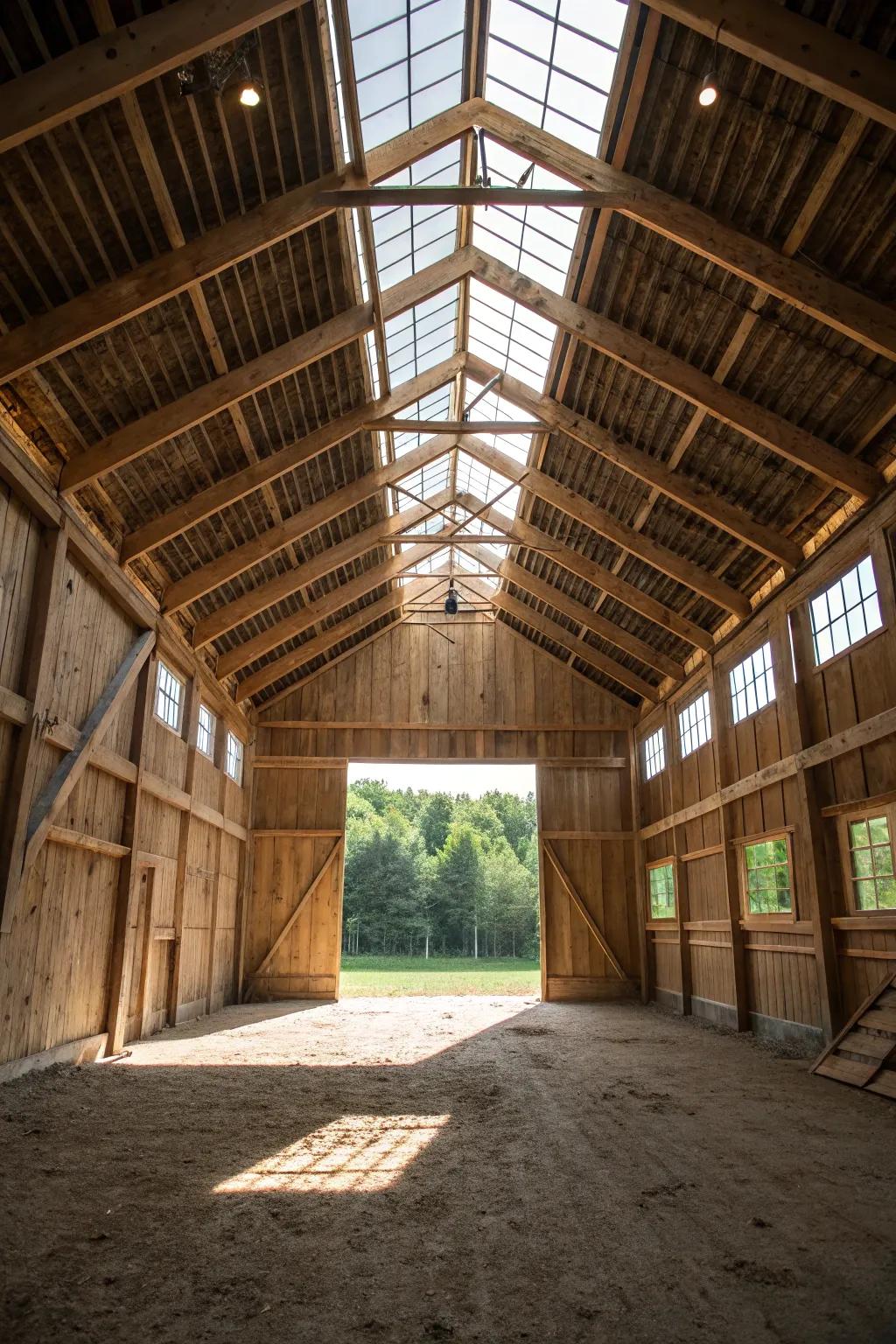 A SunPortal inside a pole barn, providing ample sunlight.