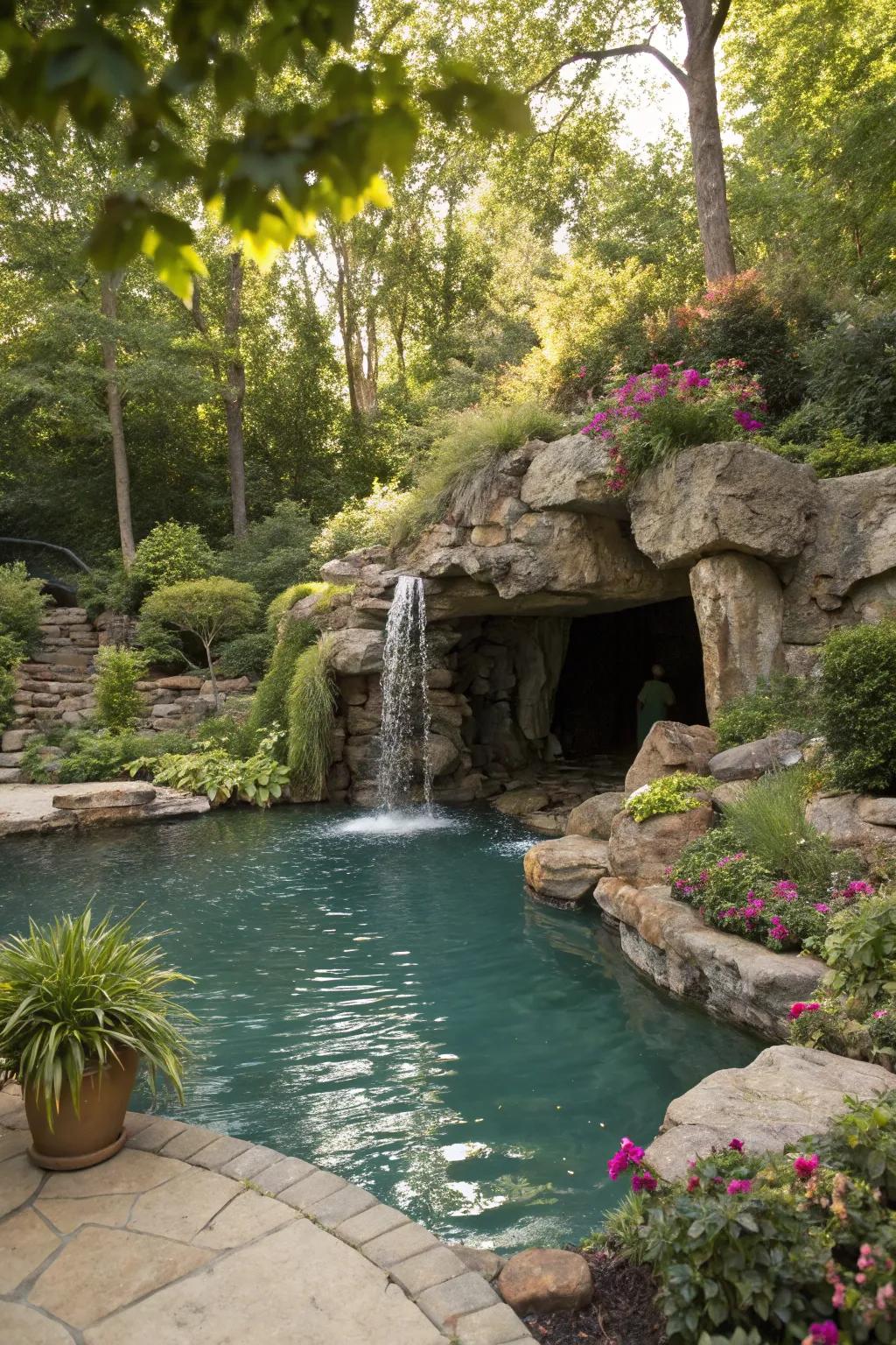 A grotto offers a secret hideaway within your pool area.