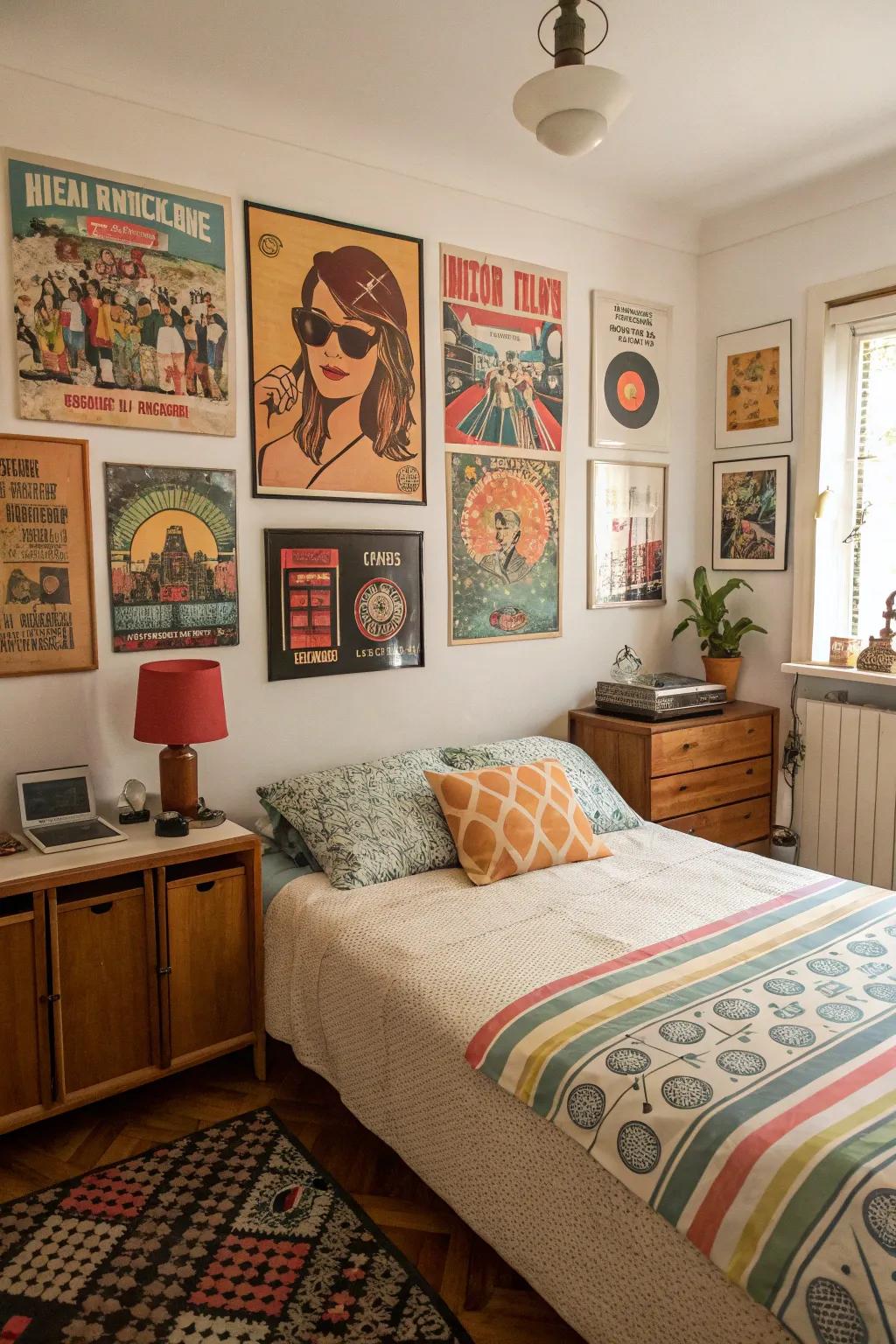 Retro artworks add vintage charm and character.