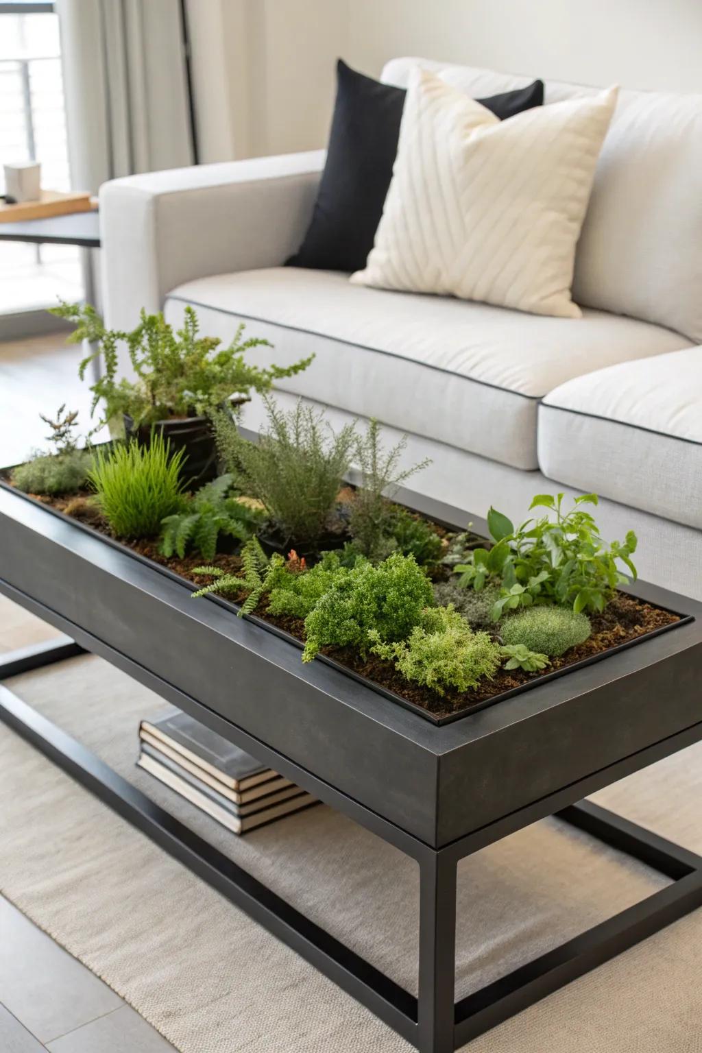 Furniture with integrated planters, offering a unique and captivating twist on botanical displays.