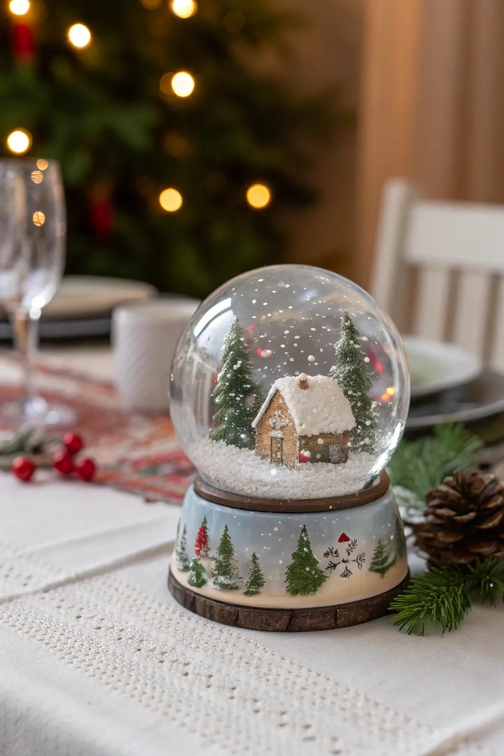 An enchanting wintry wonderland in a sphere.