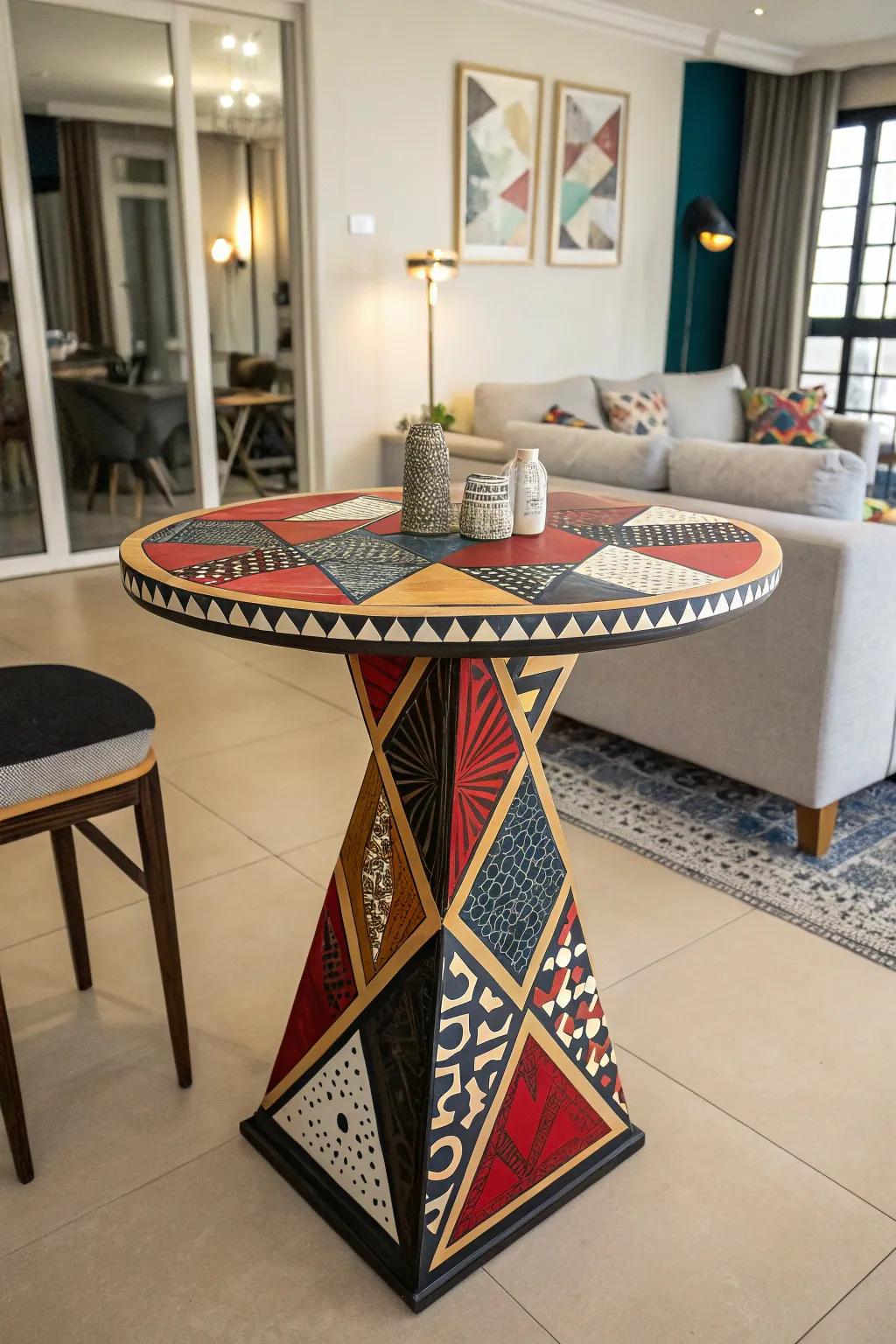 Modernize your space with geometric standing-height tables.
