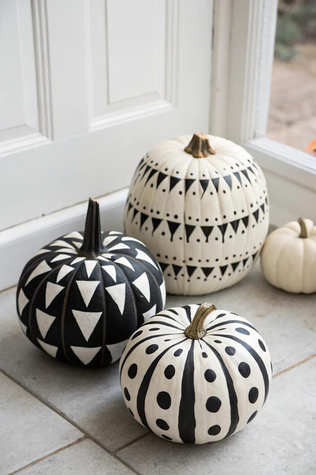 Monochrome pumpkins furnish a sophisticated and current interpretation of fall embellishments.