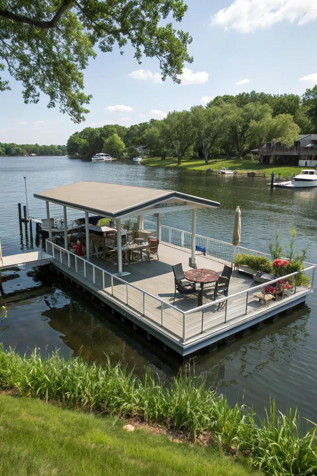 A dock with a versatile platform for a range of activities.