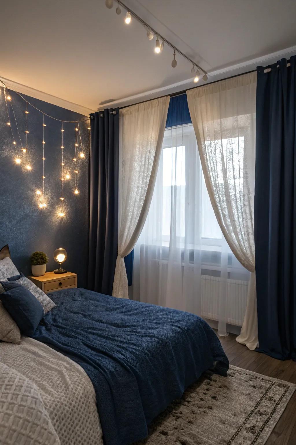 Layered window coverings elevate coziness and allow for light control.