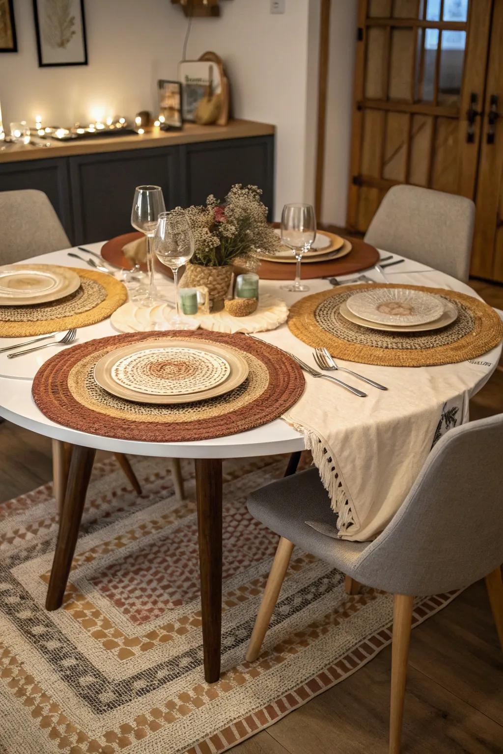 Layered rugs define the space and append comfort.